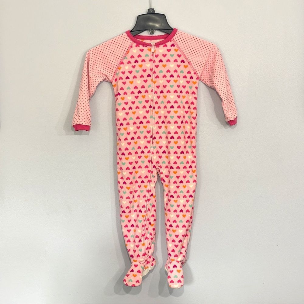 Carter’s | Girls Pink Hearts Valentine’s Day Footed Sleeper Pajamas Pjs 3T
